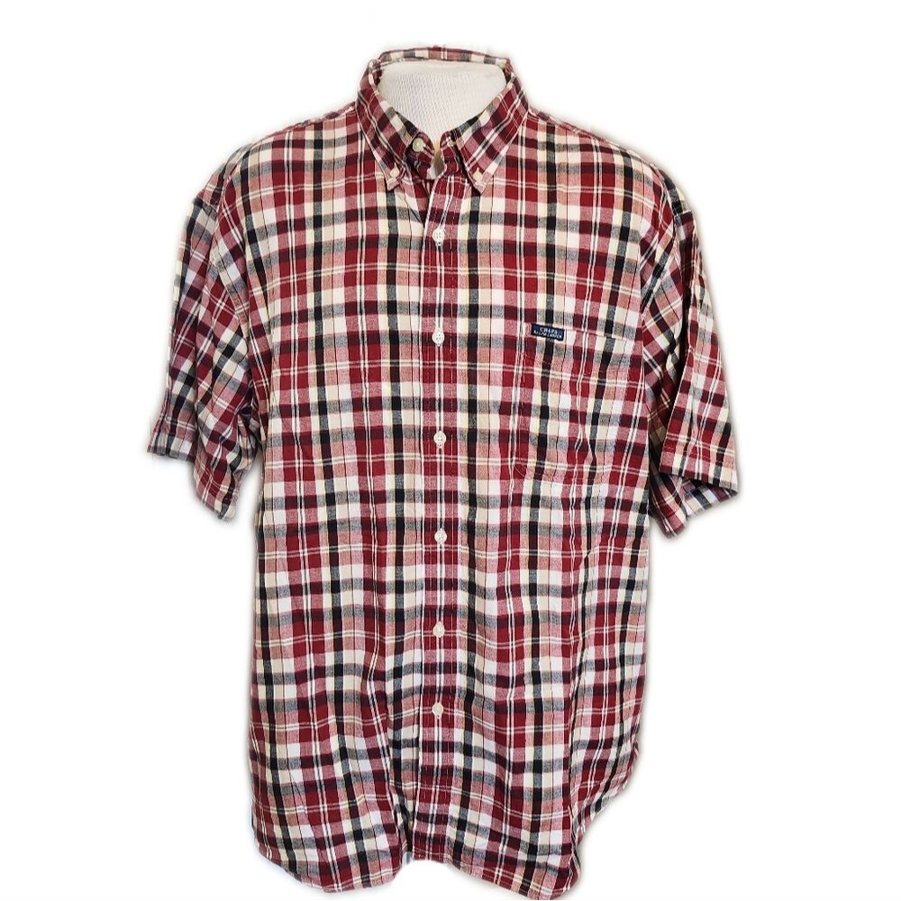 Chaps by Ralph Lauren 100% cotton red navy blue plaid button down XXL